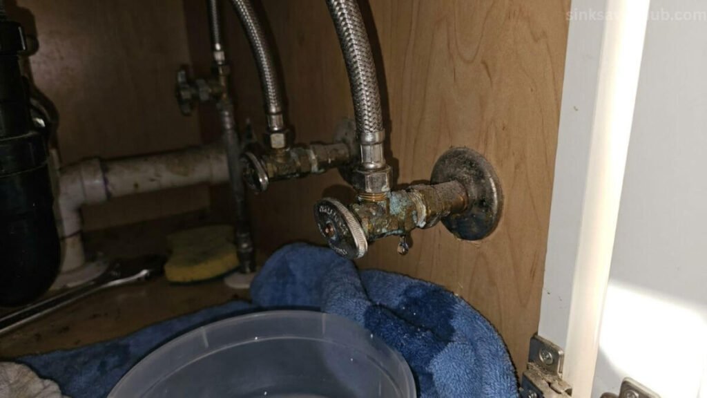 Checking the braided water supply lines and shut-off valves for slow leaks under the sink