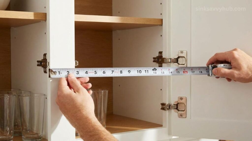 measuring cabinet opening for sliding drawer Measuring the clear open space between kitchen cabinet doors before installing a sliding drawer